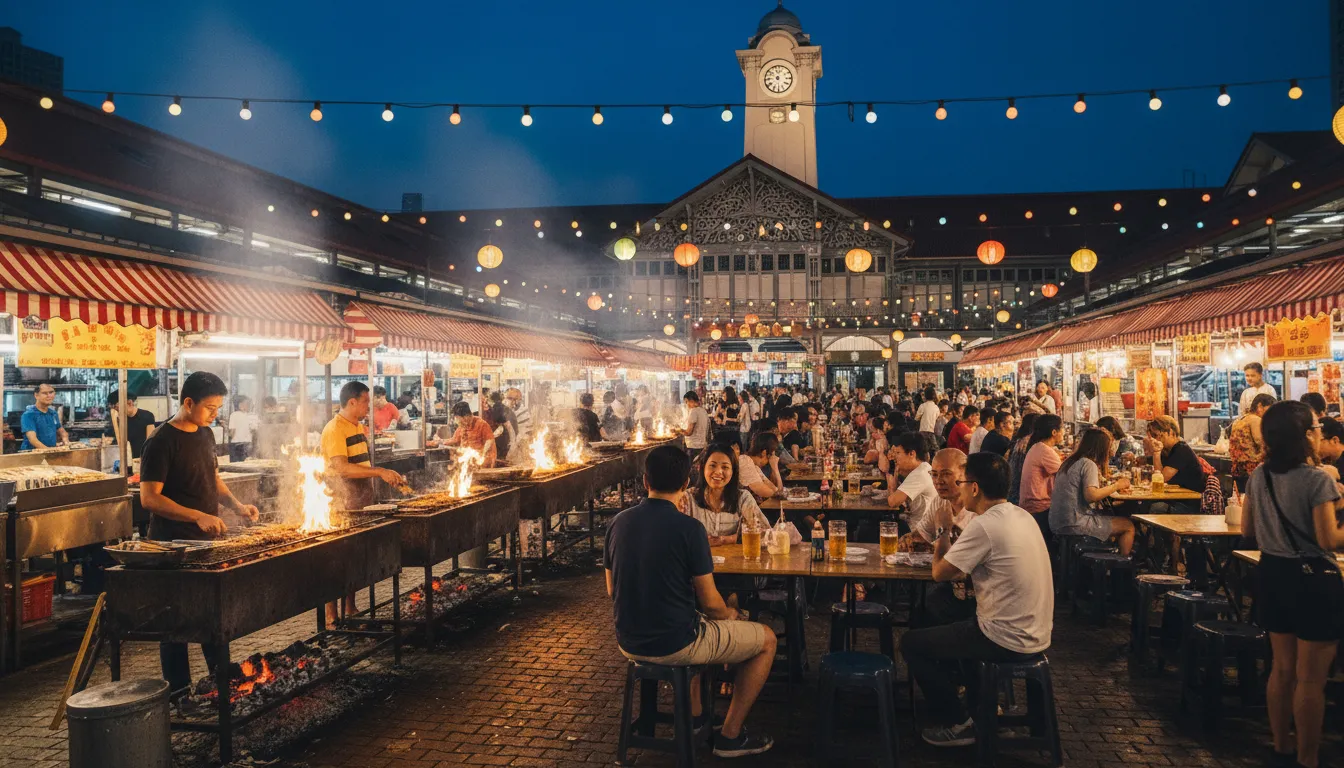 Image: A bustling night scene at Lau Pa Sat